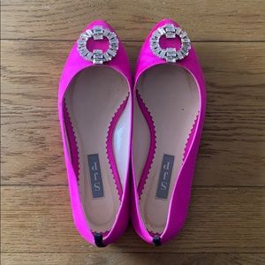 Fuchsia silk embellished flats